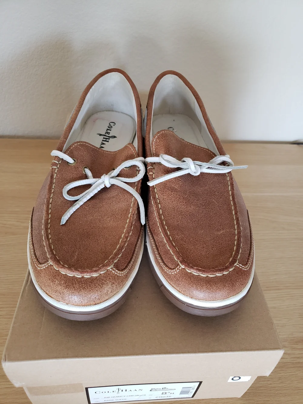 Cole Haan Brown Leather Men’s Boat Shoes with White Laces